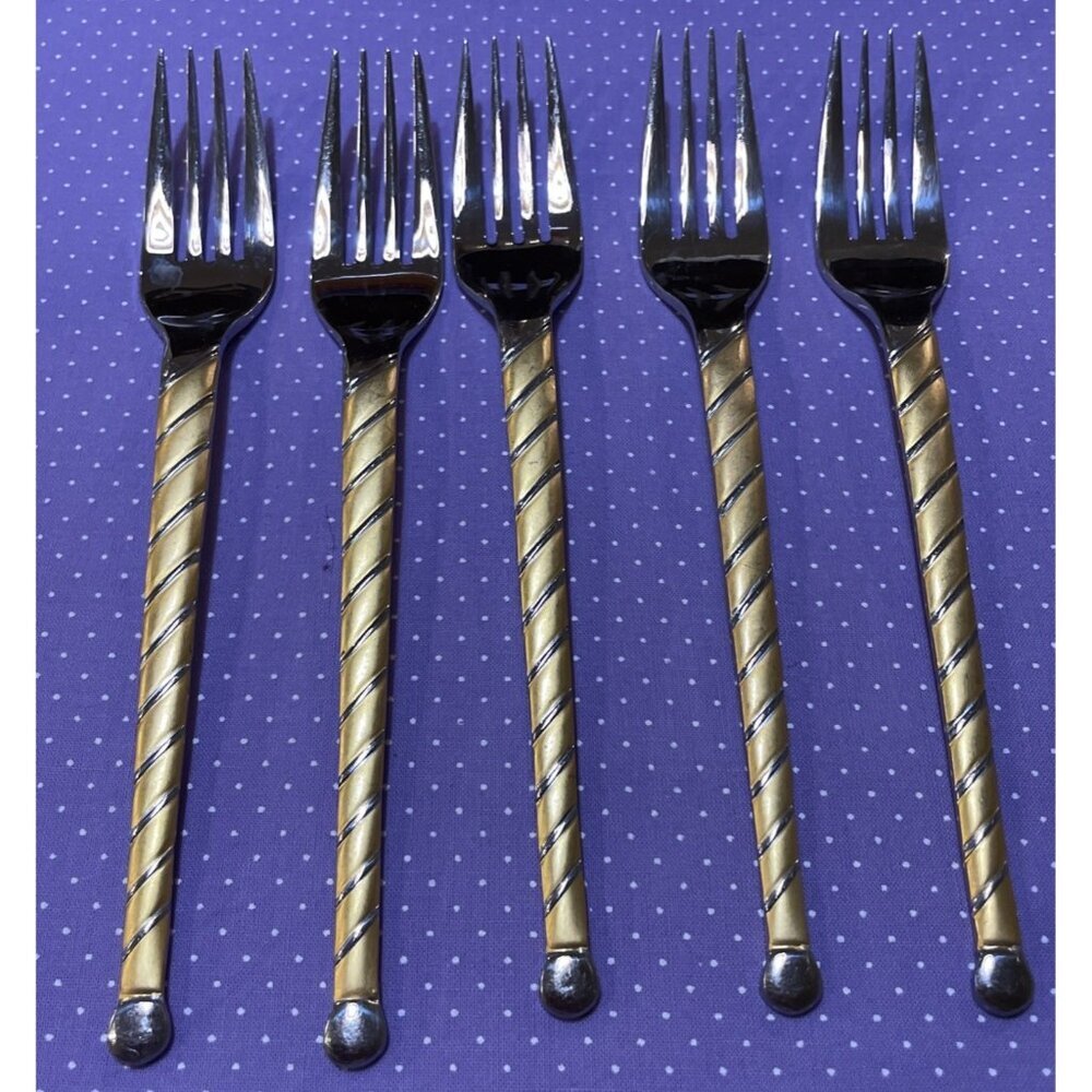 Cambridge Uptown Frosted Twist Ball Tip Stainless‎ Gold Silver Salad Forks 5